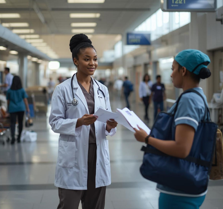 Doctor and Courier in Hospital