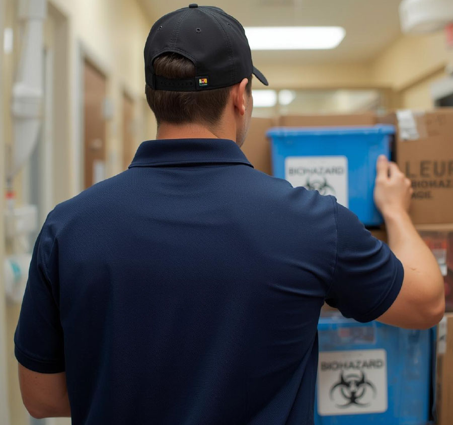 Courier Delivering Biohazard Packages